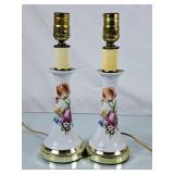 Pair of Vintage Porcelain Floral Lamps - 12.5"H