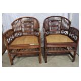 Pair of bamboo and rattan armchairs with rounded