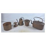 Assortment of Brass Containers, Teapot, Watering
