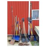 Garden tools! Chain, shovels, pitchforks, broom,