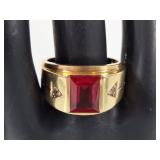 10K Ring with 2 diamonds and Gemstone. Size 9.5