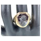10K Ring with Hematite Intaglio Carving. Size 8