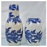 Pair of Cobalt Leaves Vases - Tallest is 17.5"H