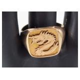 14K engraved dragon ring. Size 11
