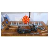 Garden tools: hedge trimmers, organizer, pruner,