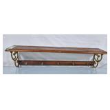Solid Wood Wall Shelf w/Ornate Brass Ends