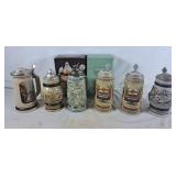 Six Vintage Steins