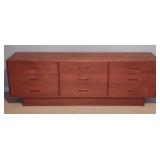 MCM teak veneer long 8 drawer dresser