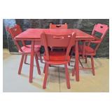 Red dining room table with 4 chairs