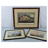 Trio of Framed Ship Prints - Largest is