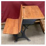 Antique Wood/Cast-Iron School Desk with Inkwell