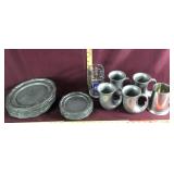 Vintage Crown Castle Pewter Dishes And mugs