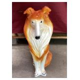Vintage Chalk Ware Life-Size Collie Dog Statue