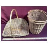 Two Wicker Baskets- A 2 Handled Deep One, And