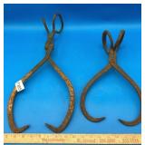 2 Vintage Rusted Metal Ice Tongs