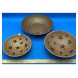 3 Wooden Bowls, 2 with Stars