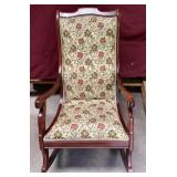 Ornate Vintage Upholstered Cherry Rocking Chair