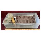 Plastic Tote With 2 Broiler Pans, Cookie Cutters &