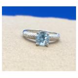 Platinum Over Sterling Swiss Blue Topaz Ring With