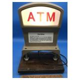 Lighted ATM Machine Sign On Wooden Base