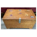 Vintage Pine Trunk with Travel Stickers on the Top