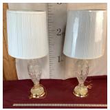 Pair of Ornate Brass and Glass Lamps
