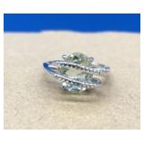 Platinum Over Sterling Green Amethyst & Diamond