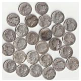 27 - 90% Silver Dimes, 19 Mercury & 8 Roosevelt