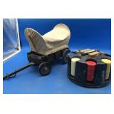 Vntg Covered Wagon Liquor Caddy + Vntg Plastic