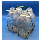 Gallon Milk Bottles in Vntg Bottle Carrying Rack