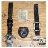 4 Vintage Advertising Watch Fobs, 2 W/Leather