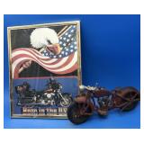 Old Red Iron Hubley Motorcycle + Cycle Picture