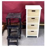 Small Black Step Stool Stand & White 4 Drawer Unit