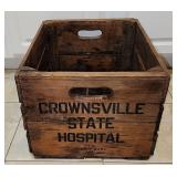 Antique CROWNSVILLE STATE HOSPITAL Wood Crate