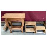 Cute Wood Small Table & 2 Wood Step Stools
