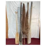 Vintage Boat Oar, Paddles and Fishing Net