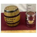 2 Small Vintage Barrel Coin Banks