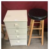 Small Four Drawer Nightstand/End Table, Two Stools