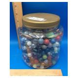 Large Jar of Vintage and Slag Glass Marbles
