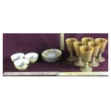 Vntg RKG Deco Lusterware & Brown Frosted Goblets