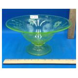 Stunning Vintage Etched Uranium Glass Centerpiece