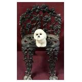 Black Cast Iron Seat & Bichon Frise