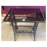 Antique Cast-Iron Table with Glass Top