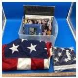 2 USA Flags and Lot of Books