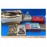 Vintage Alarm Clocks, Boat Model, Scout Books, etc