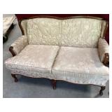 Pretty Tufted Loveseat with Wood Trim by