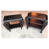 Pair of Black Wood Tables with Magazine Racks