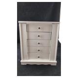 White Dresser Top Jewelry Box Crammed With Jewelry