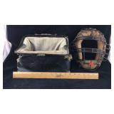 Vintage Catchers Mask and Very Old Valise/Dr Bag