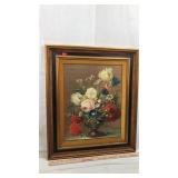 Framed Floral Painting on Canvas